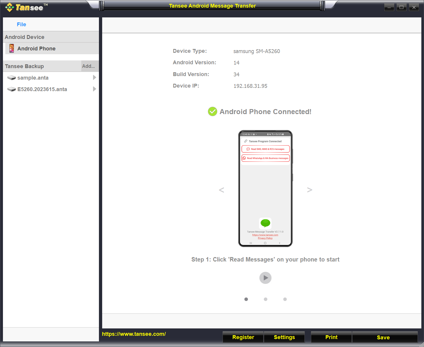 Tansee kann Ihr Android-Telefon automatisch erkennen und verbinden.