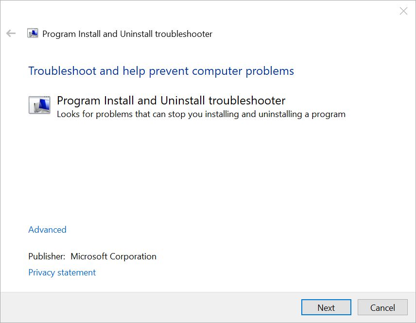 Verwenden Sie das Programm „Microsoft Program Install and Uninstall Troubleshooter“.